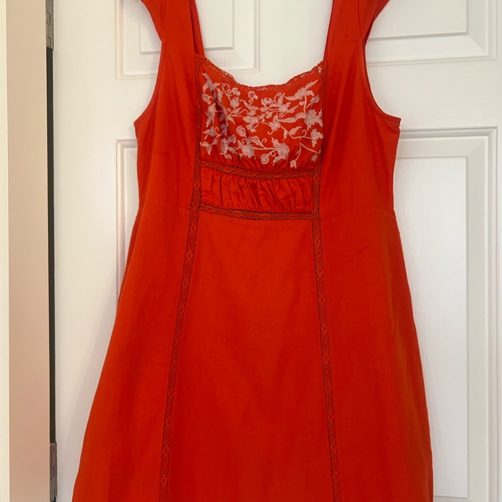Free People Milk and Honey Orange Embroidered Square-Neck Mini Dress - Picture 2 of 5